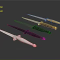 Sharp Knives With Various Colored Handles And Metallic Blades On 3d model