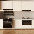 Modern Kitchen With Built In Black Appliances White Cabinets Stovetop Oven And Range Hoods