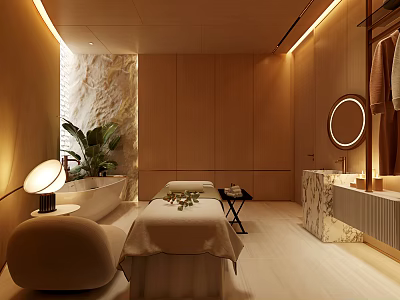 Luxury SPA Room Interior With Massage Bed And Warm Lighting 3d model