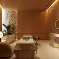 Luxury SPA Room Interior With Massage Bed And Warm Lighting