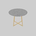 Round White Marble Tabletop With Gold Metal Geometric Stand Design