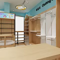 Food Specialty Store Interior With Bright Lighting Blue Walls Green Decor And Wooden Shelves