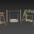 Outdoor Playground Equipment Featuring Various Swings with Wooden Structures Cushioned Seats and Pergola with Vines