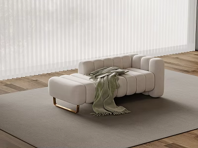 Cream Colored Chaise Lounge With Green Blanket On Gray Rug And Wooden Floor 3d model