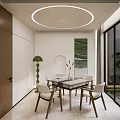 Modern Hotel Mahjong Room Interior With Circular Ceiling Light Glass Top Table And White Chairs