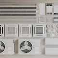 Various Air Conditioner Vents With Grille Panels Fan Components And Different Designs