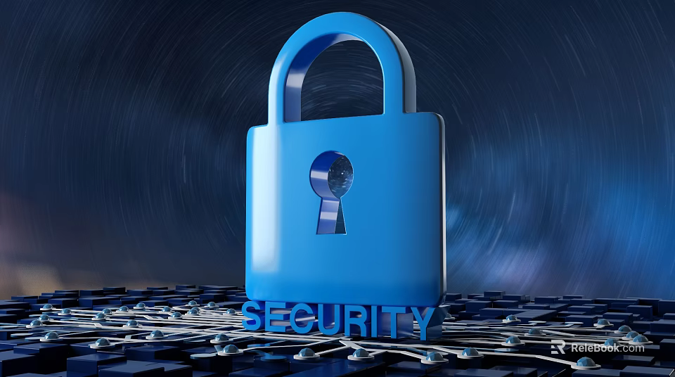 Blue Padlock Security Concept With Network Circuit Background And Glowing Effect 3d model 
