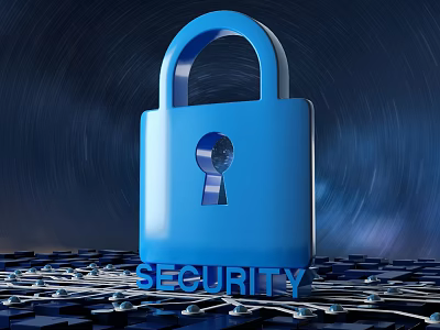 Blue Padlock Security Concept With Network Circuit Background And Glowing Effect 3d model