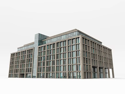 Modern Multi Story Office Building With Glass Facade And Gray Exterior 3d model