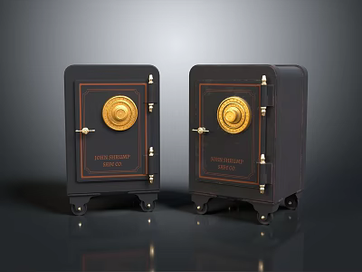 Dual Commercial Safes With Black Exterior Gold Circular Locks And Heavy Duty Security Design 3d model