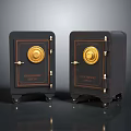 Dual Commercial Safes With Black Exterior Gold Circular Locks And Heavy Duty Security Design