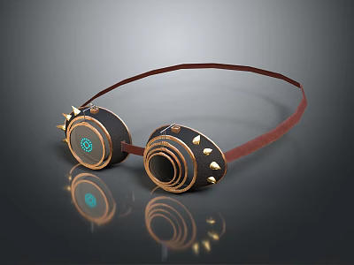 Steampunk Goggles With Brass Accents Spiked Details Leather Strap And Round Lenses 3d model