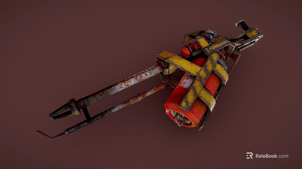 Industrial Metal Tool With Yellow Red Parts And Roller Wheel Structure 3d model 