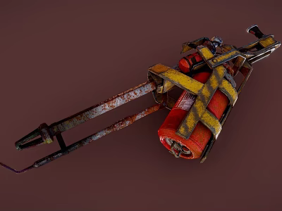 Industrial Metal Tool With Yellow Red Parts And Roller Wheel Structure 3d model