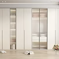 Modern White Wardrobe With Glass Doors And Open Shelves Interior Design