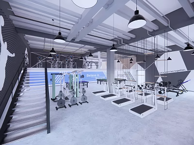 Modern Fitness Gym With Various Training Equipment And Open Workout Space 3d model