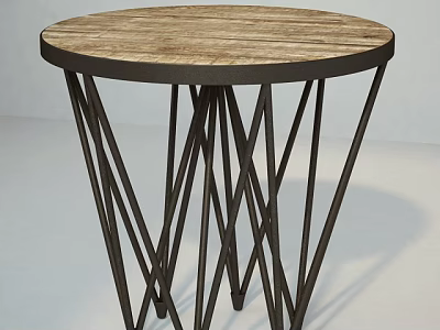 Modern Round Side Table With Wooden Top And Black Intersecting Metal Legs 3d model