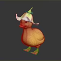 Adorable Yellow Duck Toy Wearing Lotus Shaped White Hat With Green Decoration