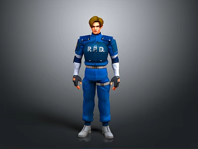 3D Character Model In Blue RPD Uniform With White Accents And Black Gloves 3d model