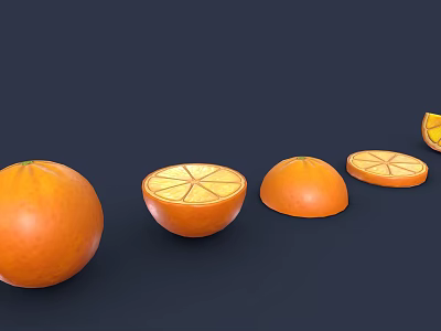 Fresh Whole and Sliced Oranges Arranged with Half Sections on Dark Background 3d model