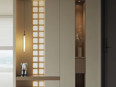Modern Minimalist Shoe Cabinet Interior With Integrated Lighting Vase And Small Decorations 3d model