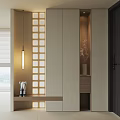 Modern Minimalist Shoe Cabinet Interior With Integrated Lighting Vase And Small Decorations