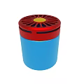 Decorative Object With Red Circular Holed Top Blue Base And Yellow Center