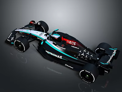 Racing Formula 1 Car With Black White Blue Livery INEOS Petronas Sponsorship And Aerodynamic Design 3d model
