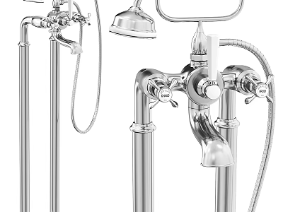 Vintage Chrome Bathroom Faucet with Handheld Shower and Fixed Head Double Handle Design 3d model
