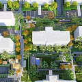 Aerial View Residential Landscape With Lush Greenery Trees Courtyards And Lawns