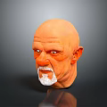 Detailed 3D Male Head Model With Bald Head White Beard Against Gray Background And Reflection