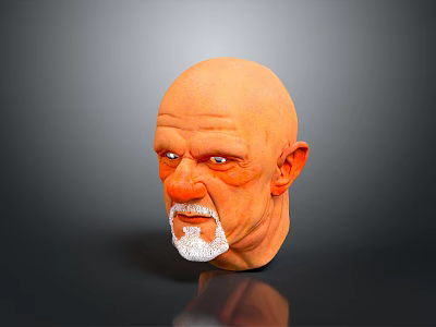 Detailed 3D Male Head Model With Bald Head White Beard Against Gray Background And Reflection 3d model