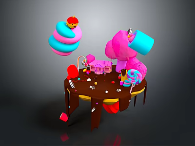 Colorful Commercial Food Service Equipment With Pink Blue Cups And Chocolate Drizzle On Table 3d model