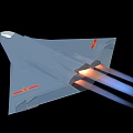 Gray Fighter Jet With Red Emblems And Jet Engines Emitting Flames And Blue Trails 3d model