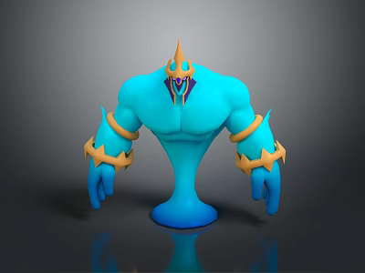 3D Game Movie Character Blue Muscular Figure With Golden Spiked Head And Arm Guards 3d model