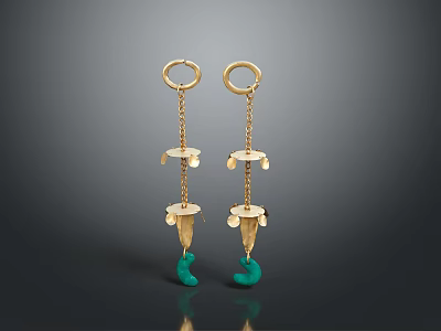 Gold Chain Earrings With Green Pendant Modern Fashionable Design Accessories 3d model
