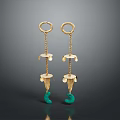 Gold Chain Earrings With Green Pendant Modern Fashionable Design Accessories