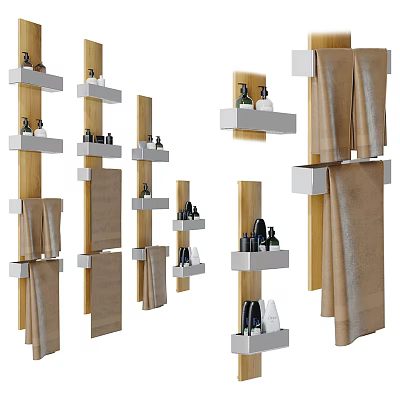 Modern Bathroom Cabinet Shelves With Towels And Toiletries In Various Designs 3d model