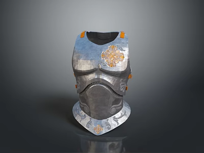Vintage Medieval Armor Breastplate With Metallic Surface Golden Ornament And Orange Accents 3d model