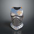 Vintage Medieval Armor Breastplate With Metallic Surface Golden Ornament And Orange Accents