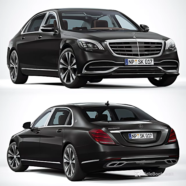 Black Mercedes-Benz S-Class Luxury Sedan With Alloy Wheels LED Headlights And Taillights 3d model 