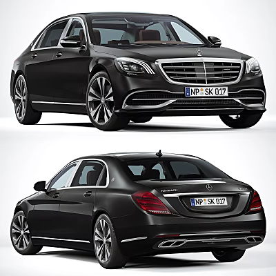 Black Mercedes-Benz S-Class Luxury Sedan With Alloy Wheels LED Headlights And Taillights 3d model