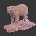 Decorative Ornament Set with Bear Sculpture on Stone Base and Natural Decor Elements 3d model