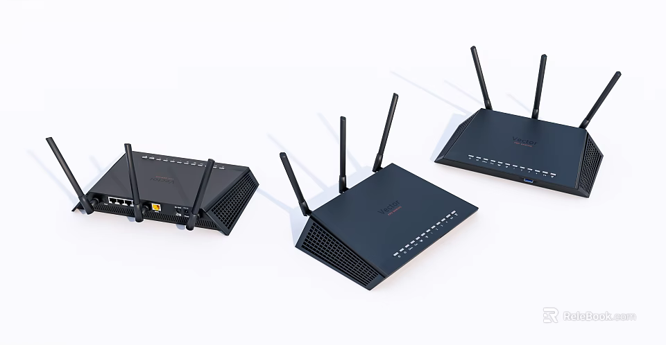 Black Wireless Routers With Multiple Antennas For Home And Office Network 3d model 