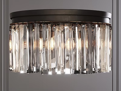 Elegant Modern Flush Mount Ceiling Light With Black Frame And Clear Crystal Strips 3d model