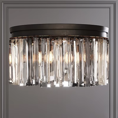 Elegant Modern Flush Mount Ceiling Light With Black Frame And Clear Crystal Strips 3d model