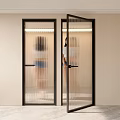 Modern Interior Hinged Door With Black Frame And Vertical Striped Glass Design 3d model
