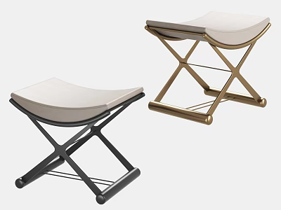 Modern Sofa Stools With Black And Gold Metal Frames And Upholstered Seats 3d model