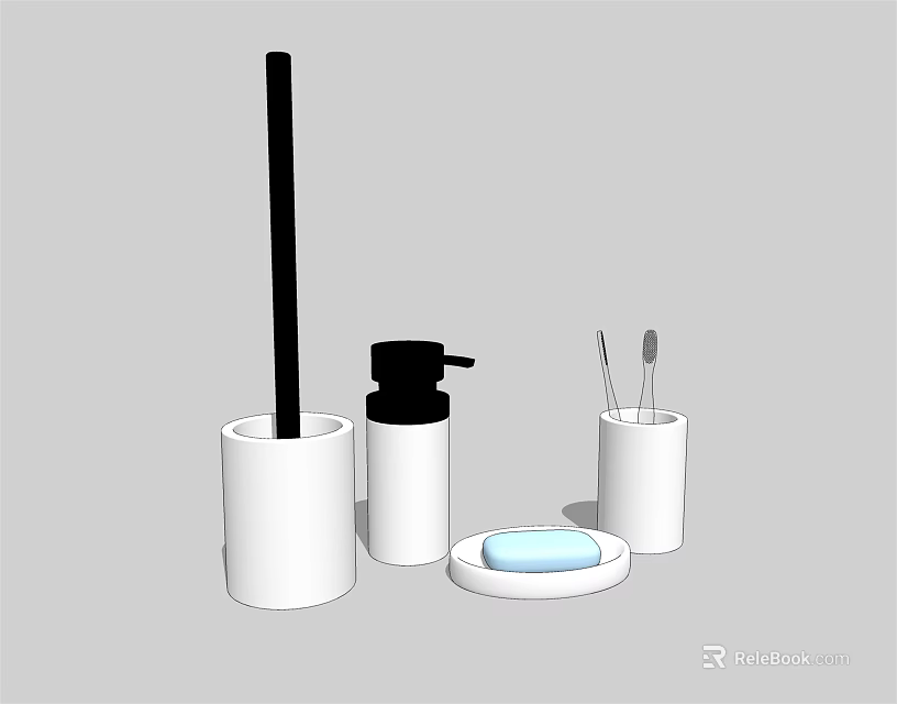 Bathroom Accessories Set With White Black Toilet Brush Soap Dispenser Toothbrush Holder And Soap Dish 3d model 