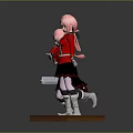 Pink Haired Character And Small Creature On Hexagonal Bases Red Coat Black Skirt Various Poses